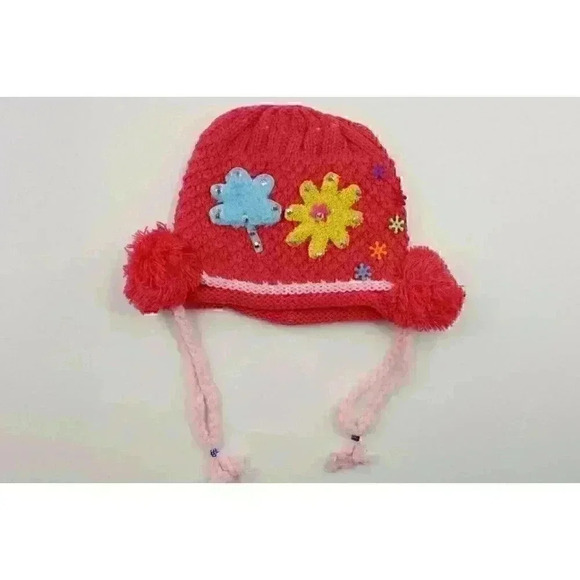 HAND knitted girl hat with knitted applique with beads for 3-6 year old. NEW. - Picture 7 of 9